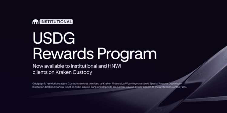 Kraken Custody launches USDG Rewards Program for institutional and high-net-worth purchasers