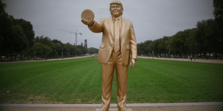 Memecoiners Erect Golden Trump Bitcoin Statue Close to US Capitol